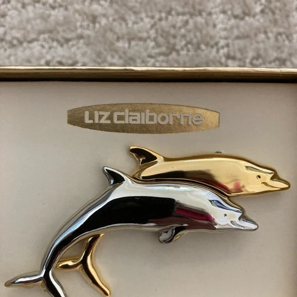 ☀️Liz Claiborne vintage double dolphin brooch - Picture 2 of 2